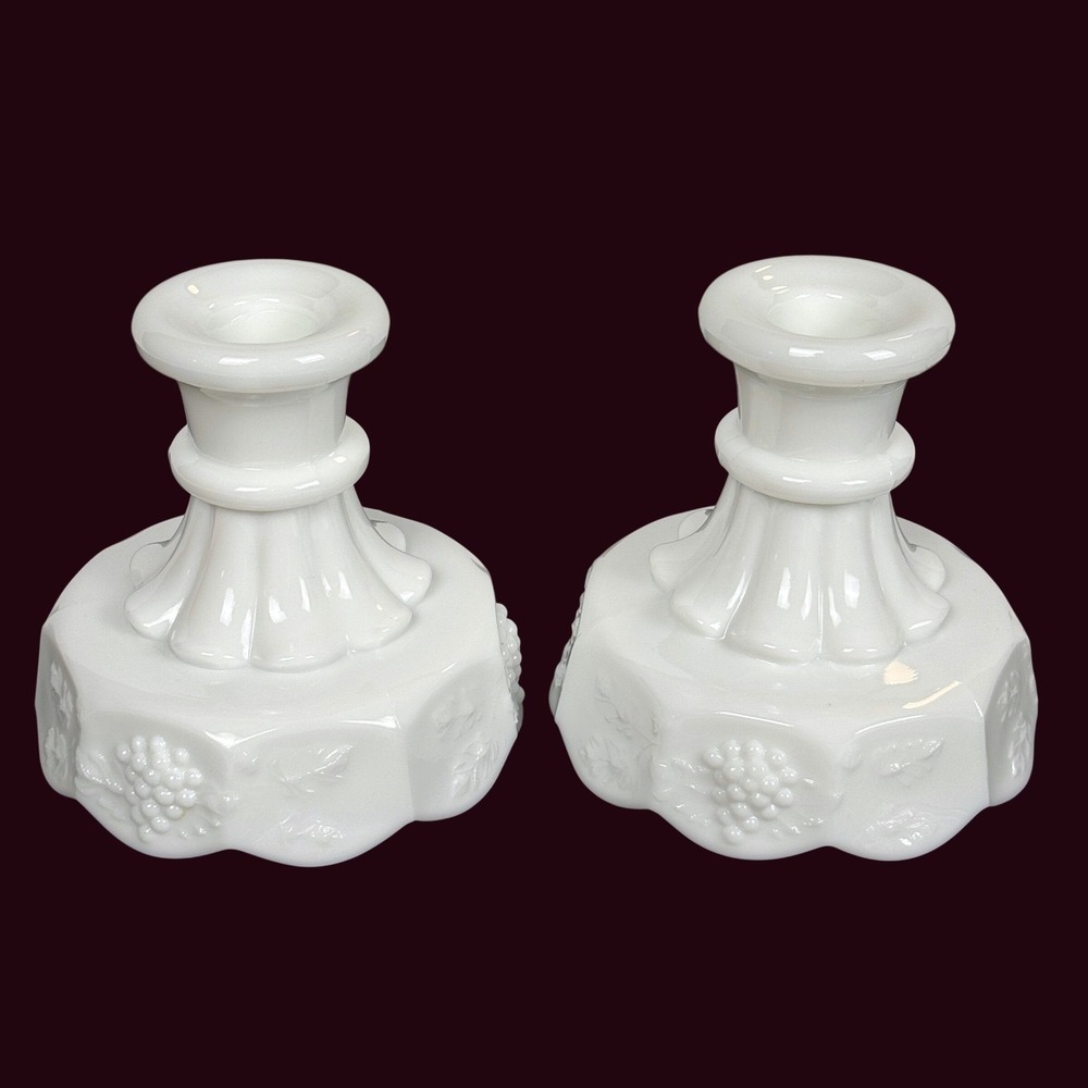 VINTAGE Westmoreland Milk Glass Grape Vine Candlestick Candle Holder White